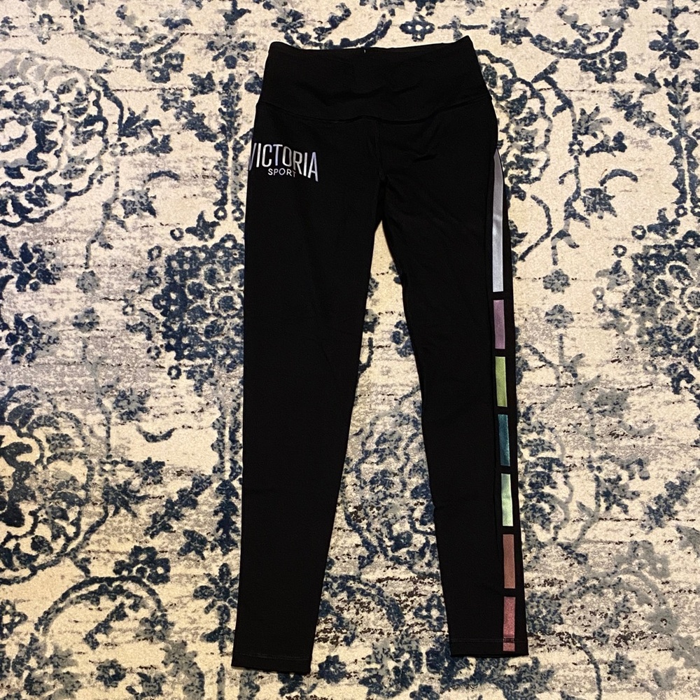 Victoria Sports Black Leggings with Colorful Side Stripe
